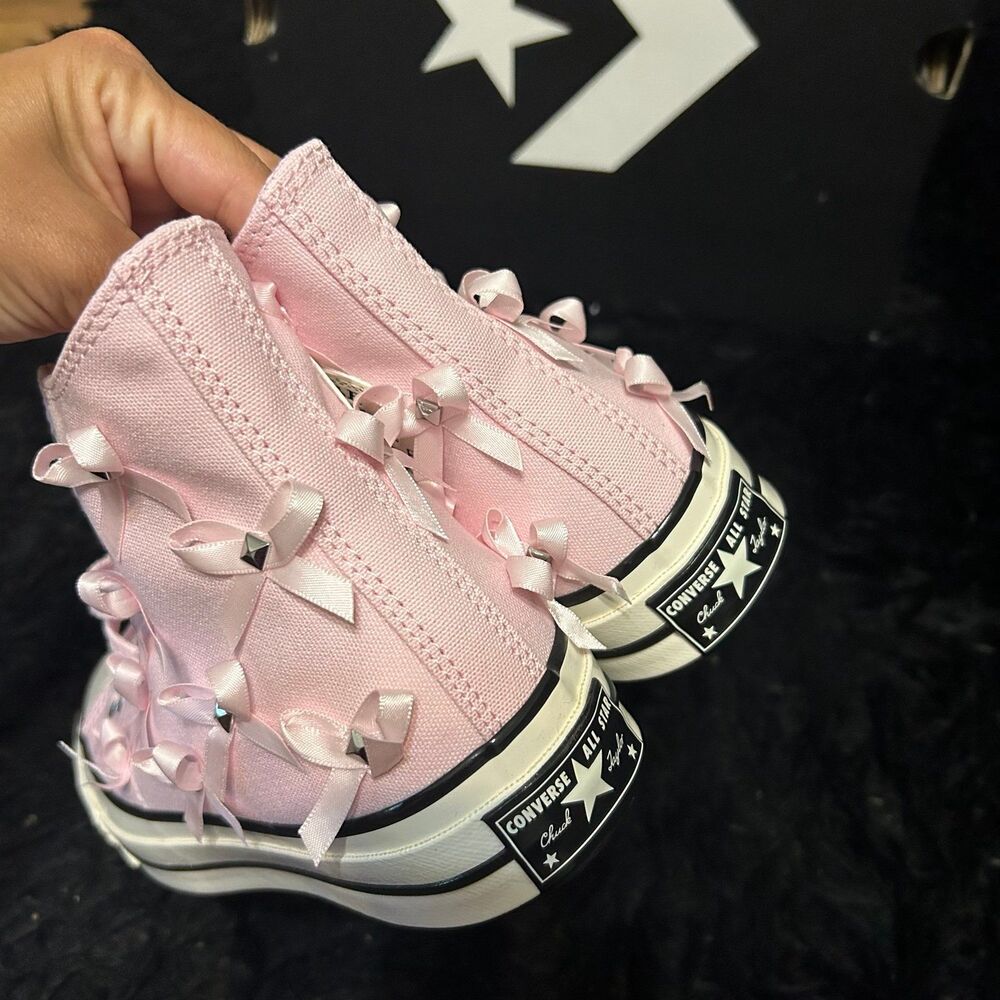 CONVERSE Chuck 70 hi top pink bow studded lace up shoes sneakers women’s 7 new - Picture 6 of 9